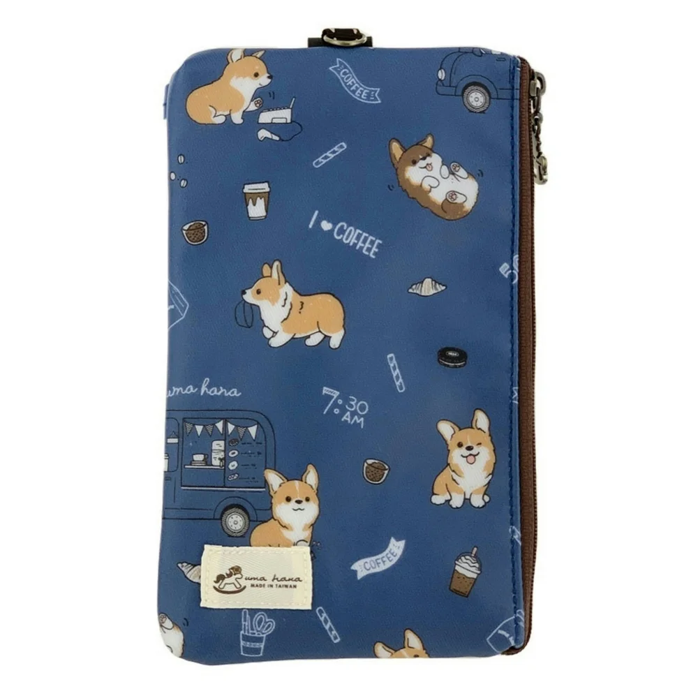 Waterproof Corgi Coffee Phone Case Pouch W/ Neck Strap